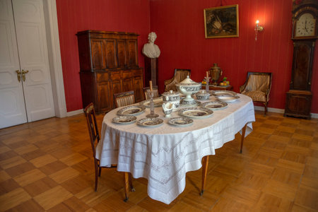 NOVOSPASSKOYE, RUSSIA - JULY 13, 2024: Fragment of the dining room in the museum-estate of composer...
