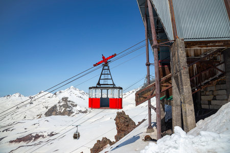 ELBRUS, RUSSIA - JUNE 08, 2023: Cabin of the old cable car. Elbrus, Kabardino-Balkariaのeditorial素材