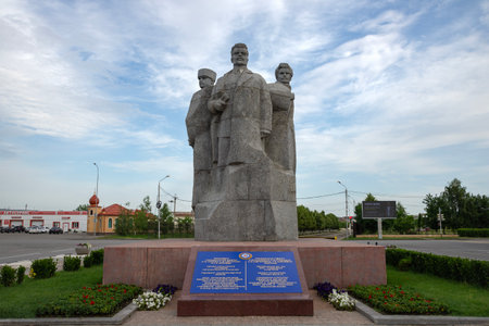 GROZNY, RUSSIA - JUNE 14, 2023: Monument to the fighters of the revolution Gikalo, Sheripov and Akhriev. Grozny. Chechen Republicのeditorial素材