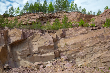 Abandoned raspberry quartzite quarry. The village of Quartzite, Karelia. Russiaの写真素材