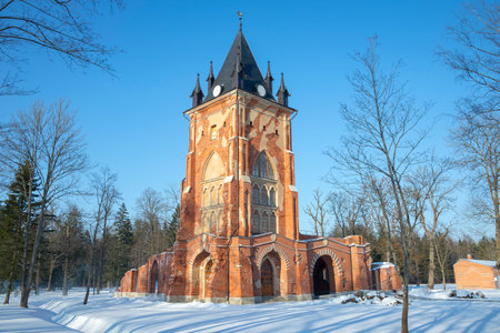 The ancient pavilion "Chapelle" on a winter day. Alexandrovsky Park, Tsarskoye Selo, Russiaのeditorial素材