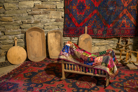KUBACHI, RUSSIA - MAY 11, 2024: Interior of a room in the Kubachi Tower Historical and Ethnographic Museum. Republic of Dagestanのeditorial素材