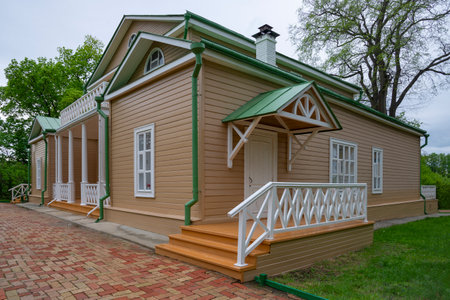 LERMONTOVO, RUSSIA - MAY 01, 2024: Porch of the manor house of Lermontov M., Tarkhany, Penza regionのeditorial素材