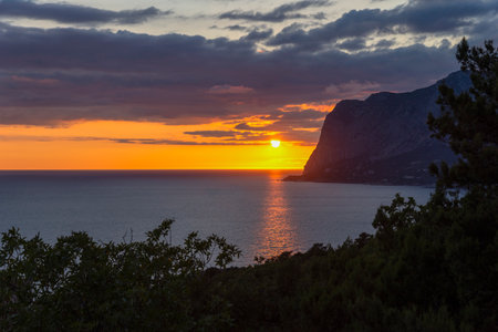 Orange sunset at Kush Kaya Mountain. Crimeaの写真素材