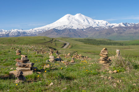 Kabardino-Balkaria. Picturesque landscape with a view of the Elbrus. Russiaの写真素材