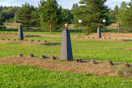 Burial of Soviet soldiers who died in the Great Patriotic War. Memorial complex in the village of Kholm-Zhirkovsky, Smolensk region, Russiaの写真素材