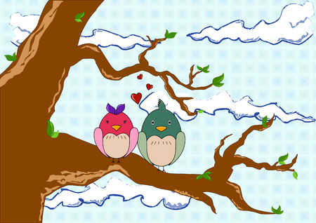 love birds on a tree illustrationのイラスト素材