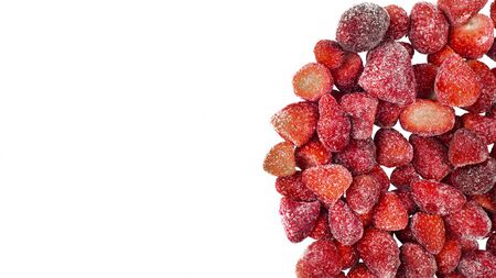 Frozen strawberries on a white background