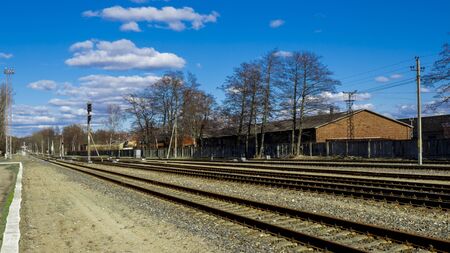 Railway traffic lights show a stop signal .の写真素材