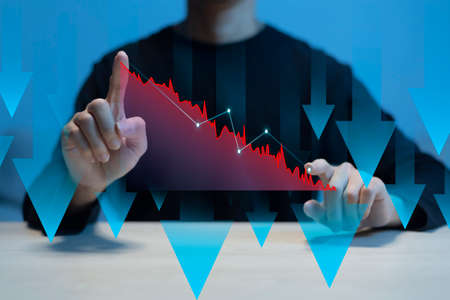 business stock or bitcoin graph down. Crypto currency growth in blockchain technology.