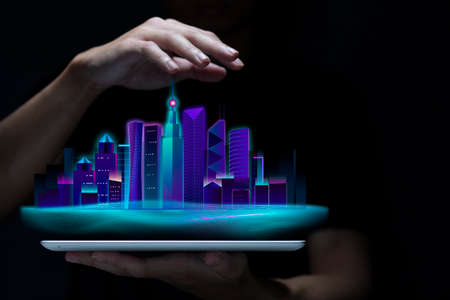 Virtual Reality Technology Online Metaverse, Digital Living modern living, virtual worldの写真素材