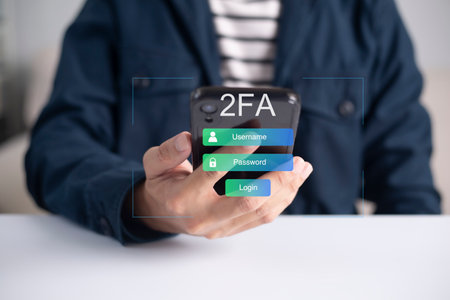 Businessman using smartphone and touching virtual screen for two-factor authentication for safety...