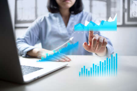 Trader technology business finance and investment ideas, stock market investment funds and digital...
