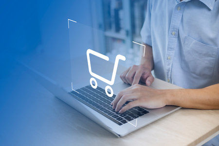 shopper using laptop online shopping. And online payment option or digital wallet online transaction concept.の写真素材