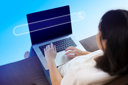 Search technology, search engine optimization,person using laptop to search information, using...