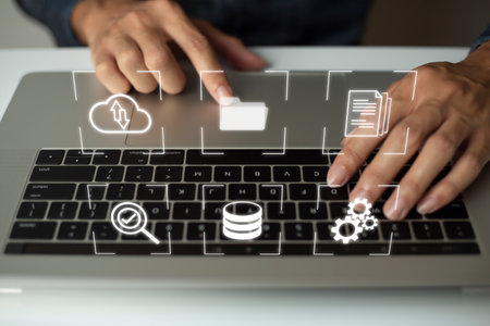 Document Management System (DMS) Online Document Database and automated processes to manage files, knowledge, and documents in an organization effectively with ERP, enterprise business technology.の写真素材