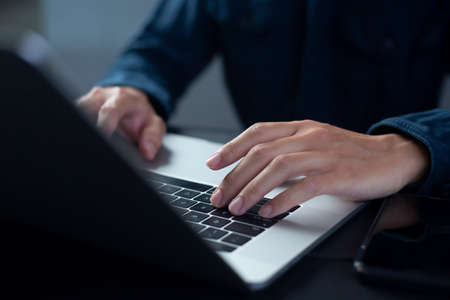 Person are using laptops, working or studying online at home. businessman using laptop work outside...