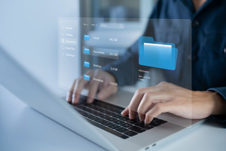 Businessman using laptop to DMS. Document Management System Online Document Database and automated...