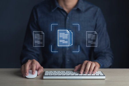 Document Management System DMS and Software for archiving searching and managing files online document database  technology. Consultant information technology setup DMS technologyの写真素材