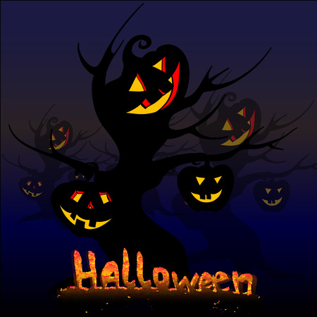 halloween trees creepy vector illustrationのイラスト素材