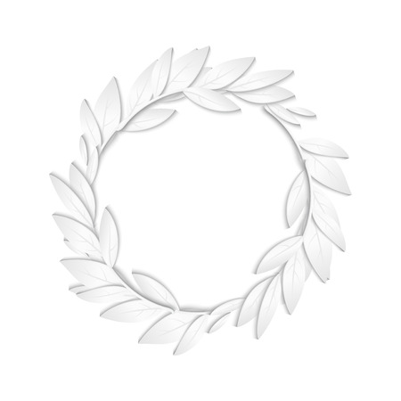 Circular frame of white paper branches and leaves on white background. New Year cards background.のイラスト素材