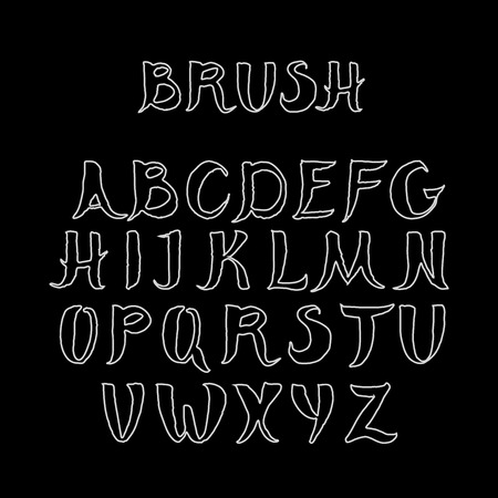 White handwritten calligraphic alphabet on black background. Made in brush style.のイラスト素材