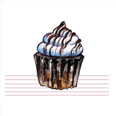 Watercolor cupcakes. Hand drawn, retro style. Vector illustration.のイラスト素材