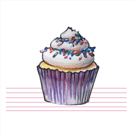 Watercolor cupcakes. Hand drawn, retro style. Vector illustration.のイラスト素材