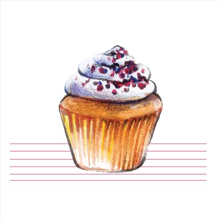 Watercolor cupcakes. Hand drawn, retro style. Vector illustration.のイラスト素材