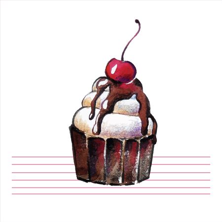 Watercolor cupcakes. Hand drawn, retro style Vector illustrationのイラスト素材