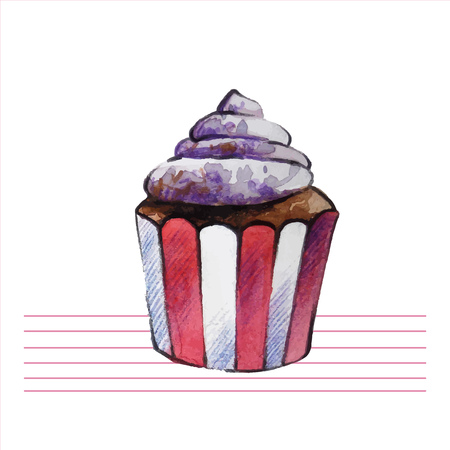 Watercolor cupcakes. Hand drawn, retro style. Vector illustration.のイラスト素材