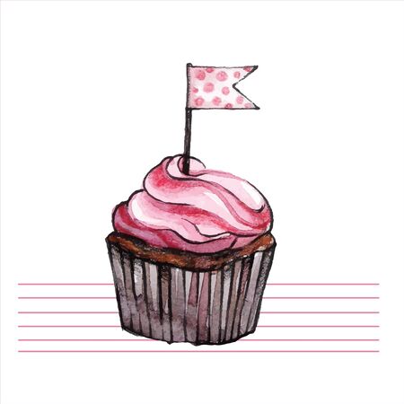 Watercolor cupcakes. Hand drawn, retro style Vector illustrationのイラスト素材