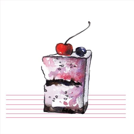 Watercolor cupcakes. Hand drawn, retro style. Vector illustration.のイラスト素材