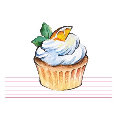 Watercolor cupcakes. Hand drawn, retro style Vector illustrationのイラスト素材