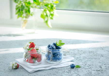 Summer fruits and berries. Healyhcare, vitamins. Seasonalの写真素材