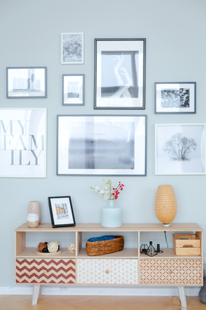Home cosy interior. Some furniture in a room of cozy and bright style in daylight.の写真素材