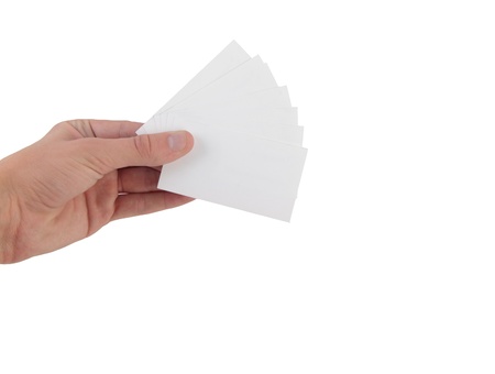 Hand holding many business cardsの写真素材