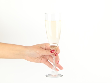 women Hand holding glass of champagneの写真素材