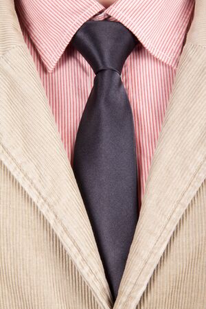 Close-up of red striped shirt with black tieの写真素材