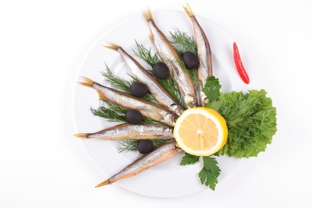 anchovies on white backgroundの写真素材