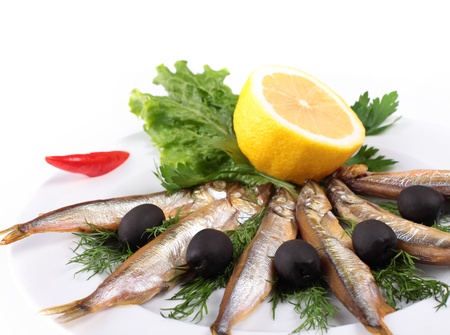anchovies on white backgroundの写真素材
