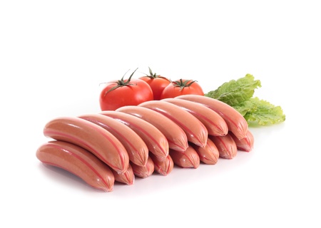 sausages with tomato and saladの写真素材