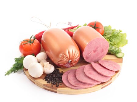 ham with vegetables and mushroomsの写真素材
