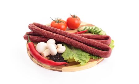 sausage with salad and spicesの写真素材