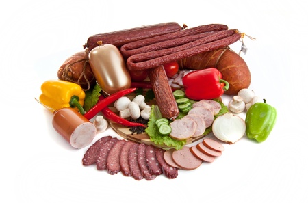 sausages in composition with vegetablesの写真素材