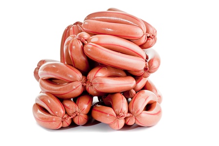 delicious sausages isolated on white background の写真素材