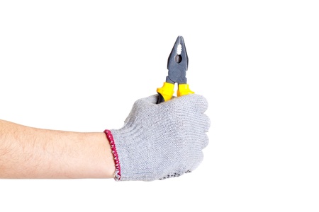 Working hands with tools. Isolated on white