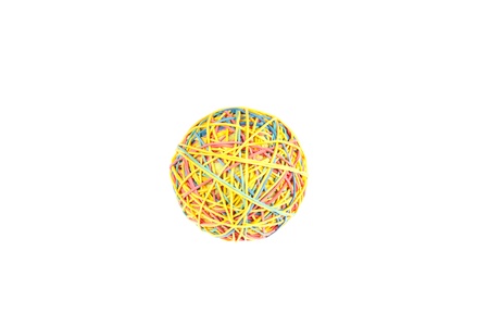 a colorful ball of rubber bands on whiteの写真素材