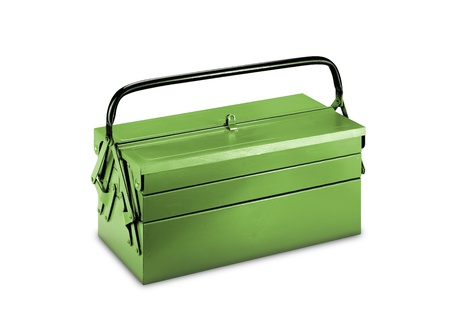 green mechanic's basic tool box with set of spannerの写真素材