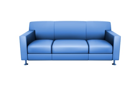 Blue sofa on white backgroundの写真素材